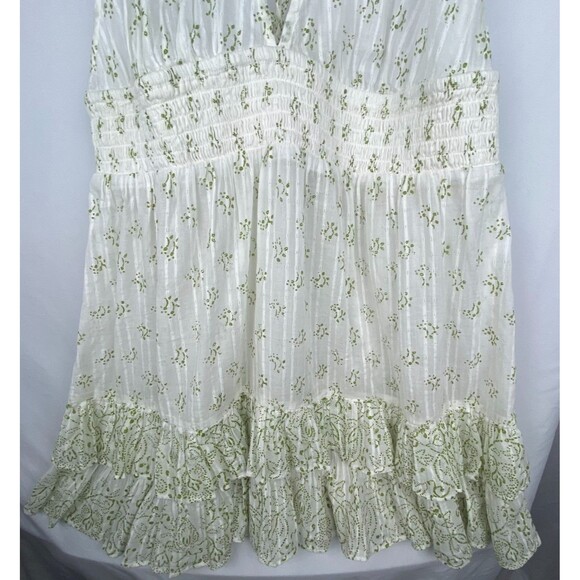 Intimately Free People Happy Hour Mini Slip Womens XL Ivory Green Tiered Smocked - Picture 3 of 15